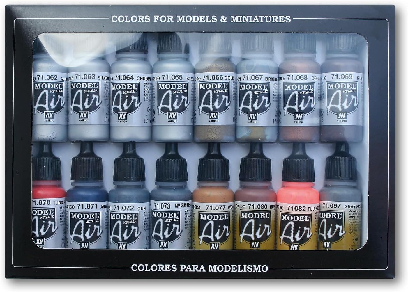 Vallejo Metallic Set Model Air Paint, 17ml, Multicolor (Pack of 16)