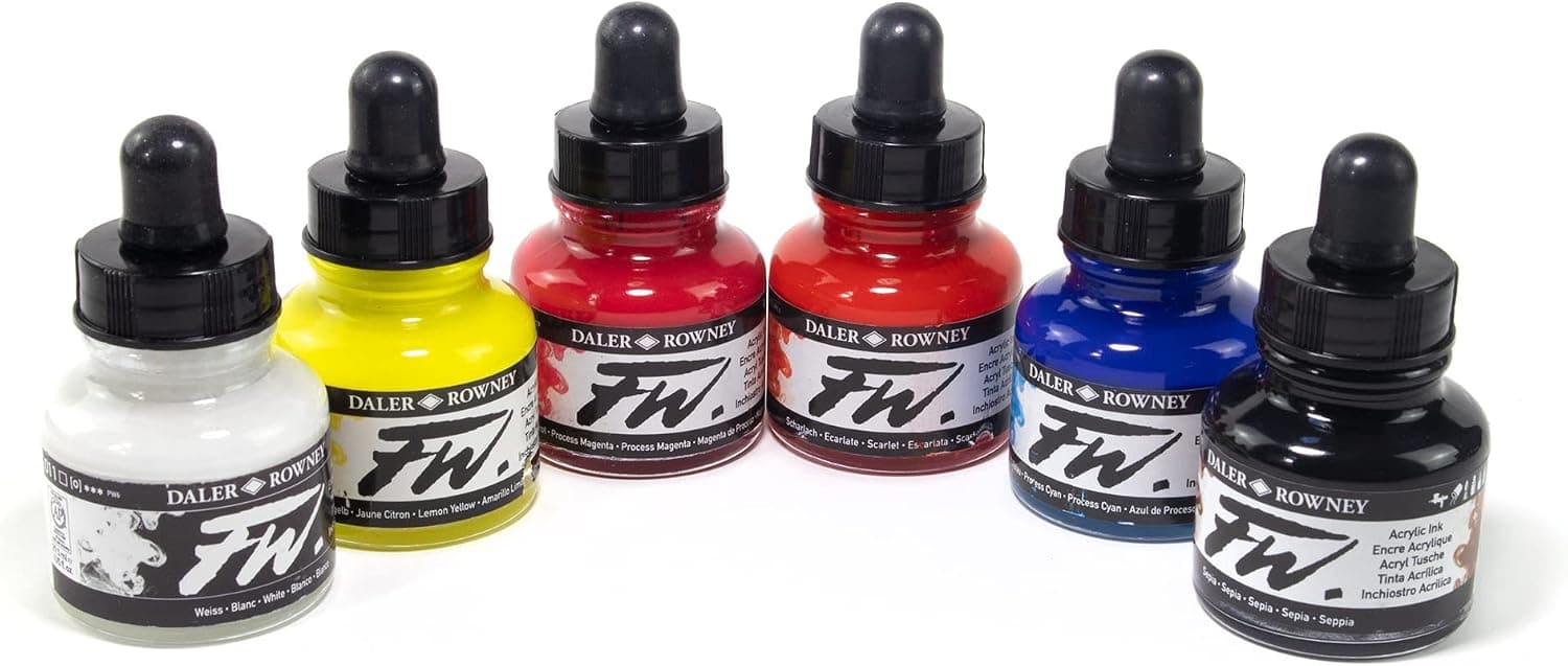 Daler-Rowney FW Acrylic Artists Ink Set - Primary Colors Set
