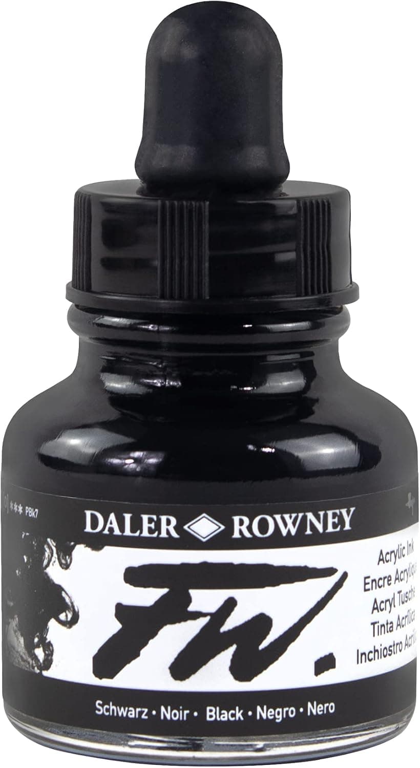 Daler-Rowney FW Acrylic Ink Bottle Black - Versatile Acrylic Drawing Ink