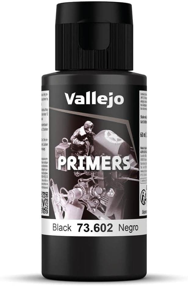 Vallejo - Surface Primer Color | Black Acrylic Primer 60 ml (2.02 fl.oz.) | Matte Finish and Fast Drying | Perfect for Airbrushing