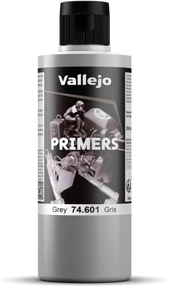 Vallejo - Surface Primer Color | Grey Acrylic Primer 200 ml (6.76 fl.oz.) | Matte Finish and Fast Drying | Perfect for Airbrushing
