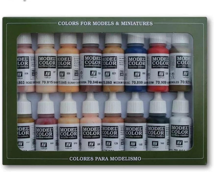 Vallejo Face & Skin Tones Acrylic Paint Set, Model Color, 16 Bottles x 18 ml