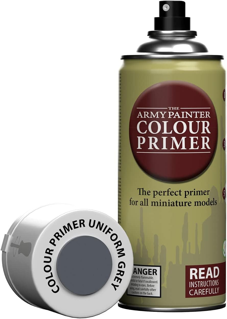 The Army Painter Color Primer Spray Paint, Uniform Grey, 400ml, 13.5oz - Acrylic Spray Undercoat for Miniature Painting