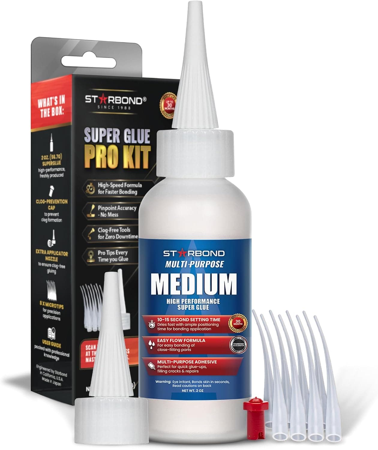 Starbond Medium Super Glue Pro Kit (2 oz) - EM-150 Premium Cyanoacrylate Adhesive with Precision Tips