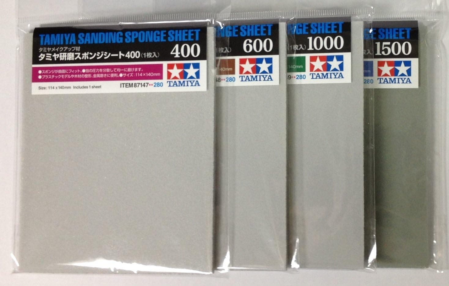 Tamiya Sanding Sponge Sheet 4-Type (#400, #600, #1000, #1500) Set