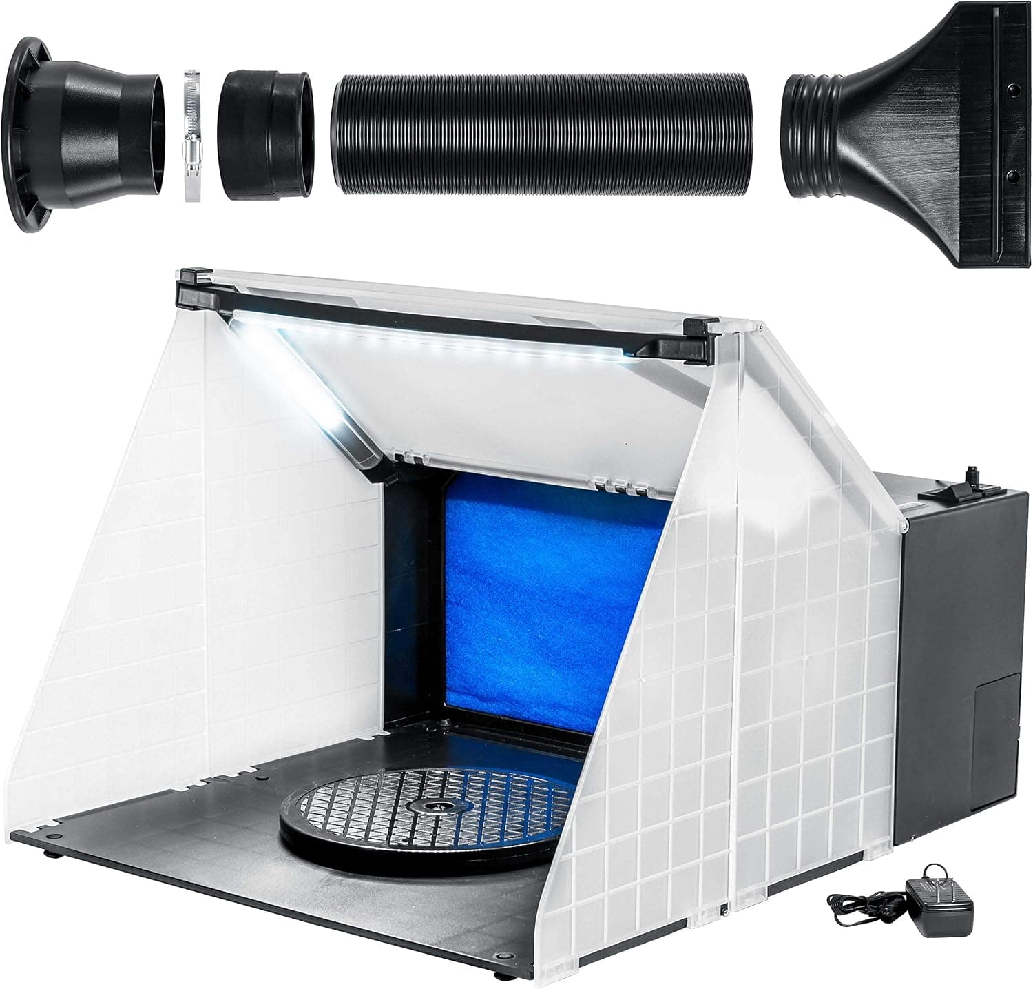 Master Airbrush Portable Airbrush Spray Booth Station with LED Lights, 25W Fan, Turntable & 6' Exhaust Hose, 16.5"x19"x13.5" Hobby Airbrush Booth
