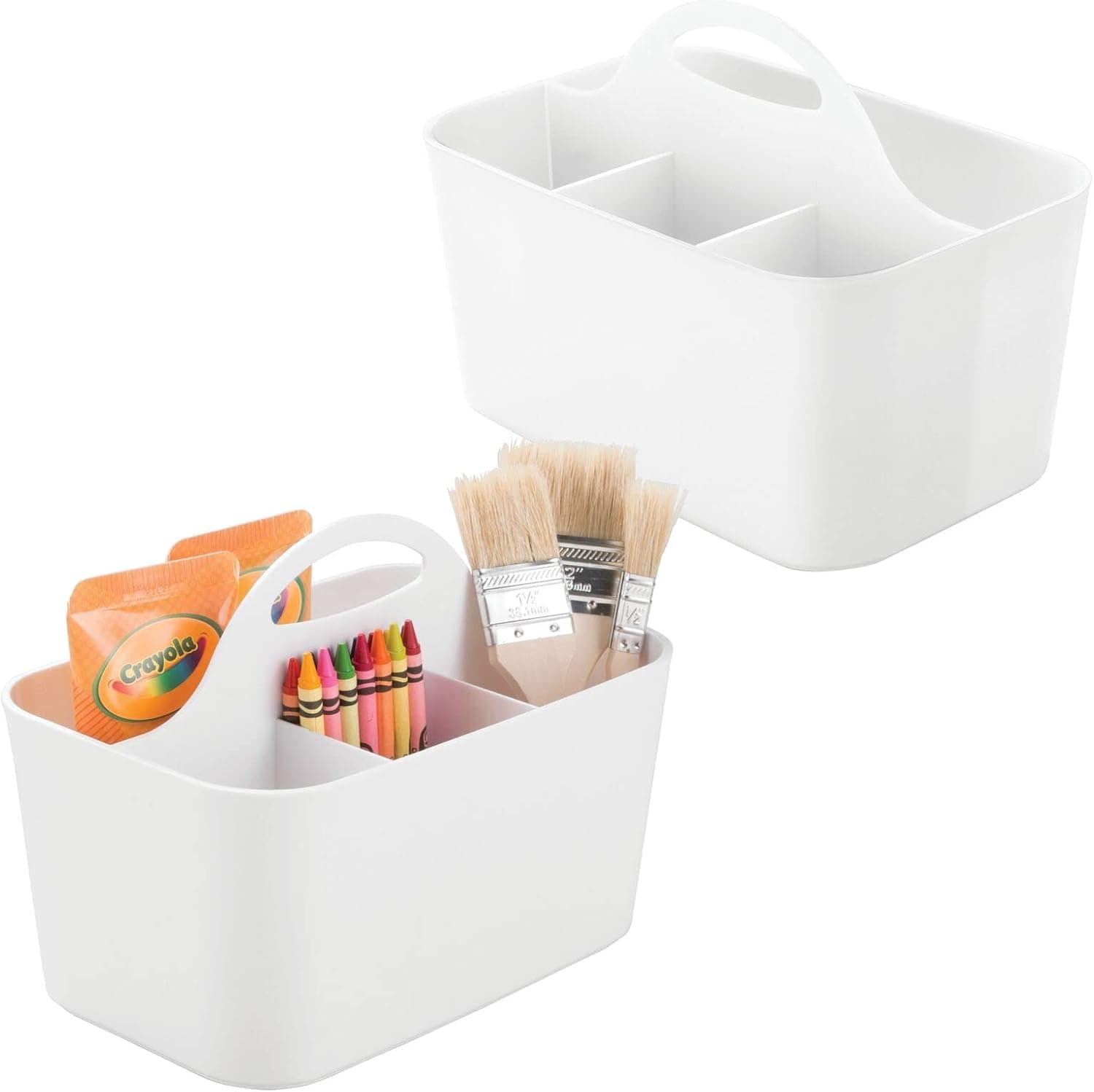 mDesign Plastic Portable Craft Storage Organizer Caddy Tote, Divided Basket Bin with Handle - Clear