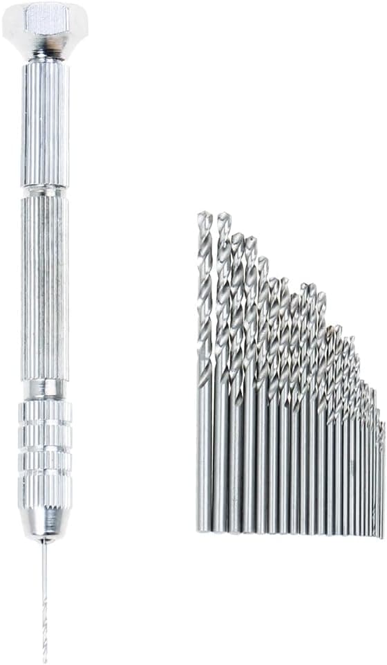 Precision Copper Pin Vise Hand Drill Set with 25 Micro Twist Drill Bits, Manual Hobby Drill for Resin, Jewelry, PCB, Plastic, Wood, Model Making