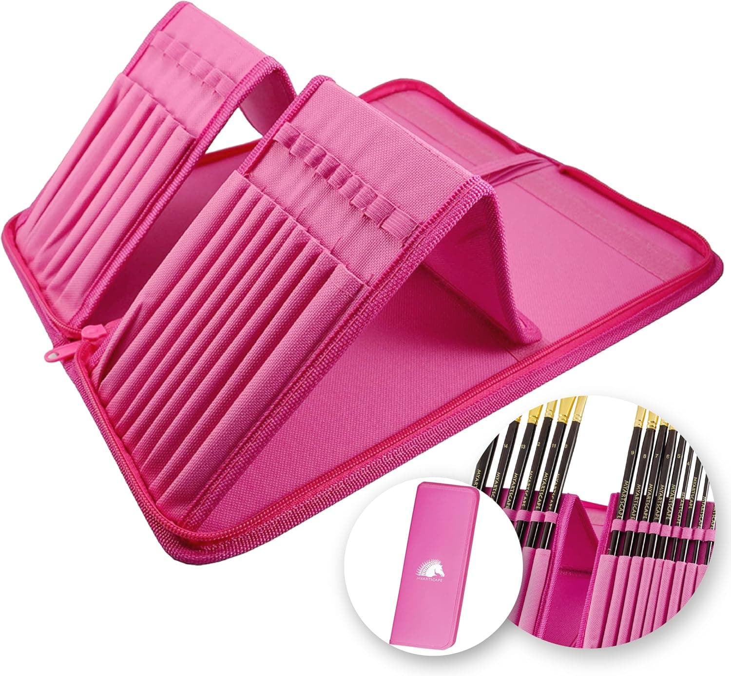 MyArtscape Paint Brush Holder, Organizer for 15 Long Handle Brushes - Art Storage Case for Acrylic, Oil & Watercolor Paintbrushes