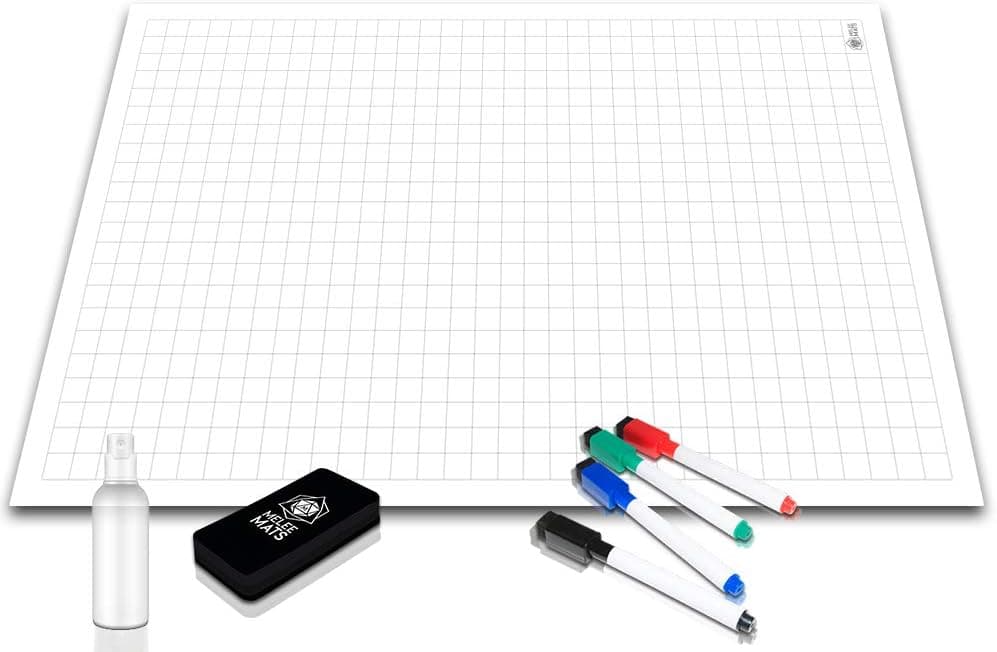 Battle Grid Game Mat - Ultra Durable Polymer Material, Reusable Dry Erase Tabletop Squares, 24 x 36 Inch