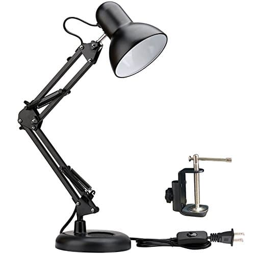 PowerKing Metal Swing Arm Desk Lamps, Adjustable Architect Lamp, Black | Metal Material, Adjustable & Flexible, Fits E26 E27 Bulbs, 2-in-1 Design, Eye-Caring Reading Light, for Home & Office