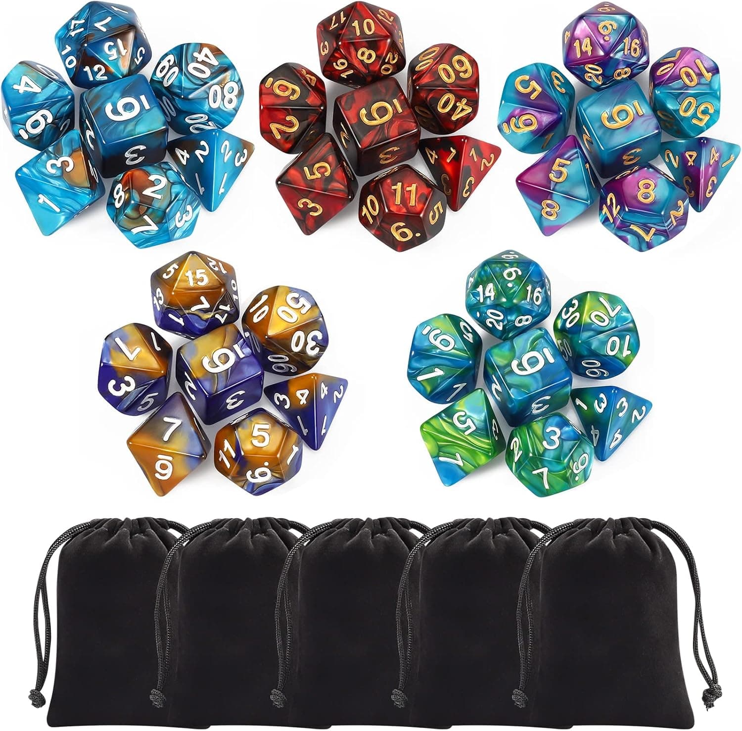 CiaraQ Polyhedral Dice Set - DND Role Playing Dice, Acrylic RPG Dice, Multi-color, 35pcs