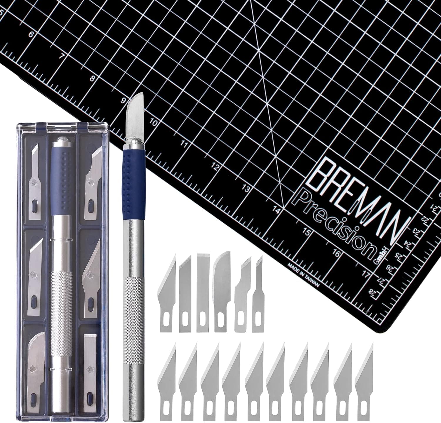 WA Portman Craft Knife Set & Craft Cutting Mat - 12x18 inch 2-sided Self-Healing Cutting Board & 7pc Hobby Knife Set