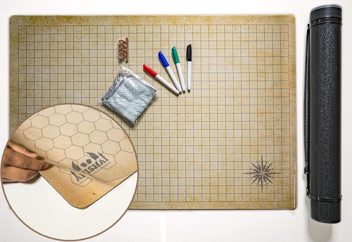 RPG Battle Grid Mat - 24 x 36 Inch Double Sided Neoprene Mat Plus Dry Erase PVC Film
