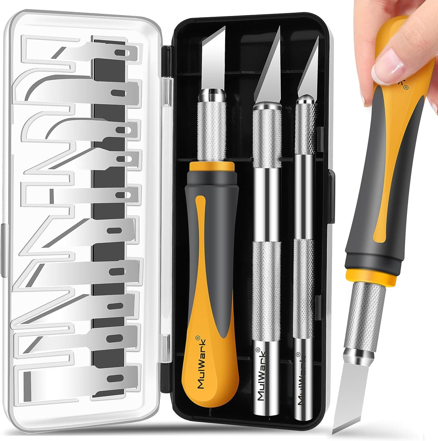 MulWark Exacto Knife Set | Craft Knife Kit | 16pc Precision Craft Hobby Kit with Razor Sharp Knives for Wood, Crafting, Leather, Scrapbooking & Modeling