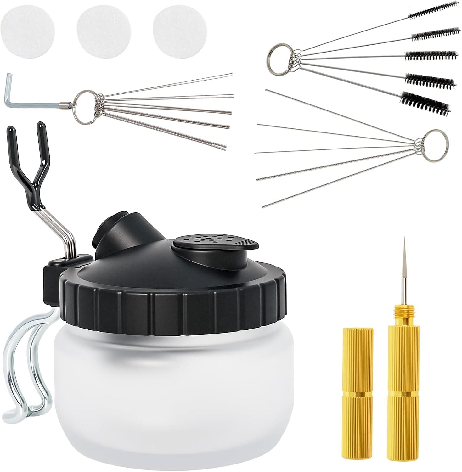 Podoy Airbrush Cleaning Kit Spray Wash Cleaning Pot Stabilizer Jar Bottles Holder with Cleaning Tools Needle Nozzle Brush