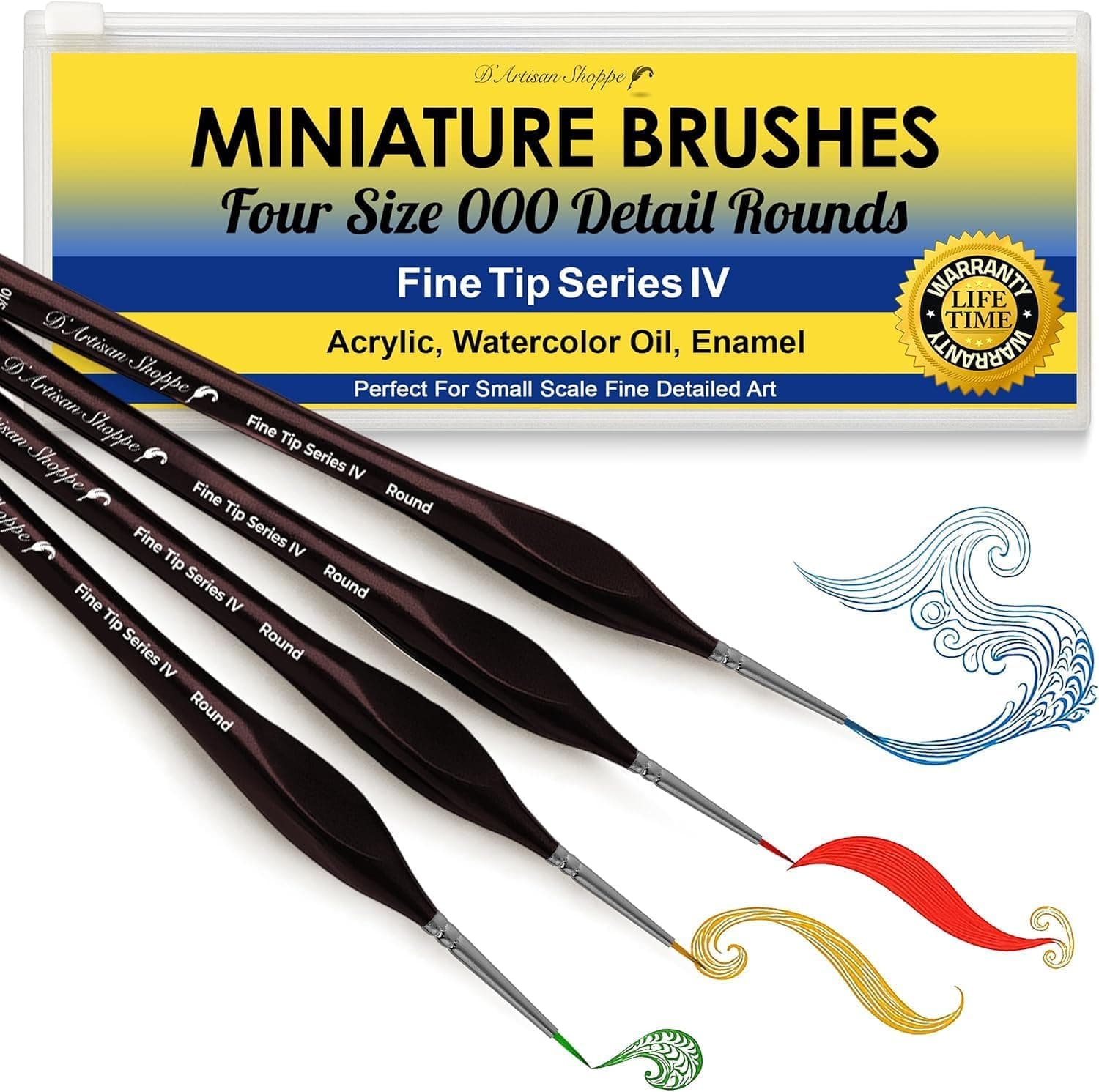 Small Paint Brush Miniature Brushes, Fine Tip Series 4pc 000 Paintbrushes Set