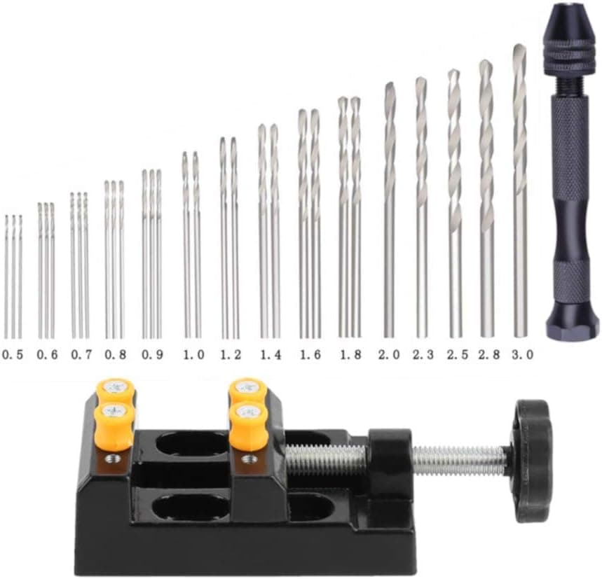Precision Pin Vise Hobby Drill Set with Hand Twist Bits with a Mini Carving Clamp, 31 Pieces Pin Vise Rotary Tools for Models Wood DIY Drilling Tool