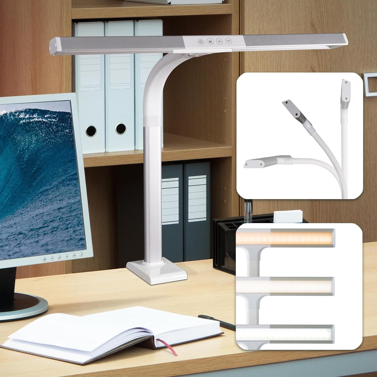 OttLite LED Desk Lamp with Sturdy Clamp - Extra Wide Lighting, Dimmable with 5 Brightness Settings, Natural Daylight LEDs for Workbench