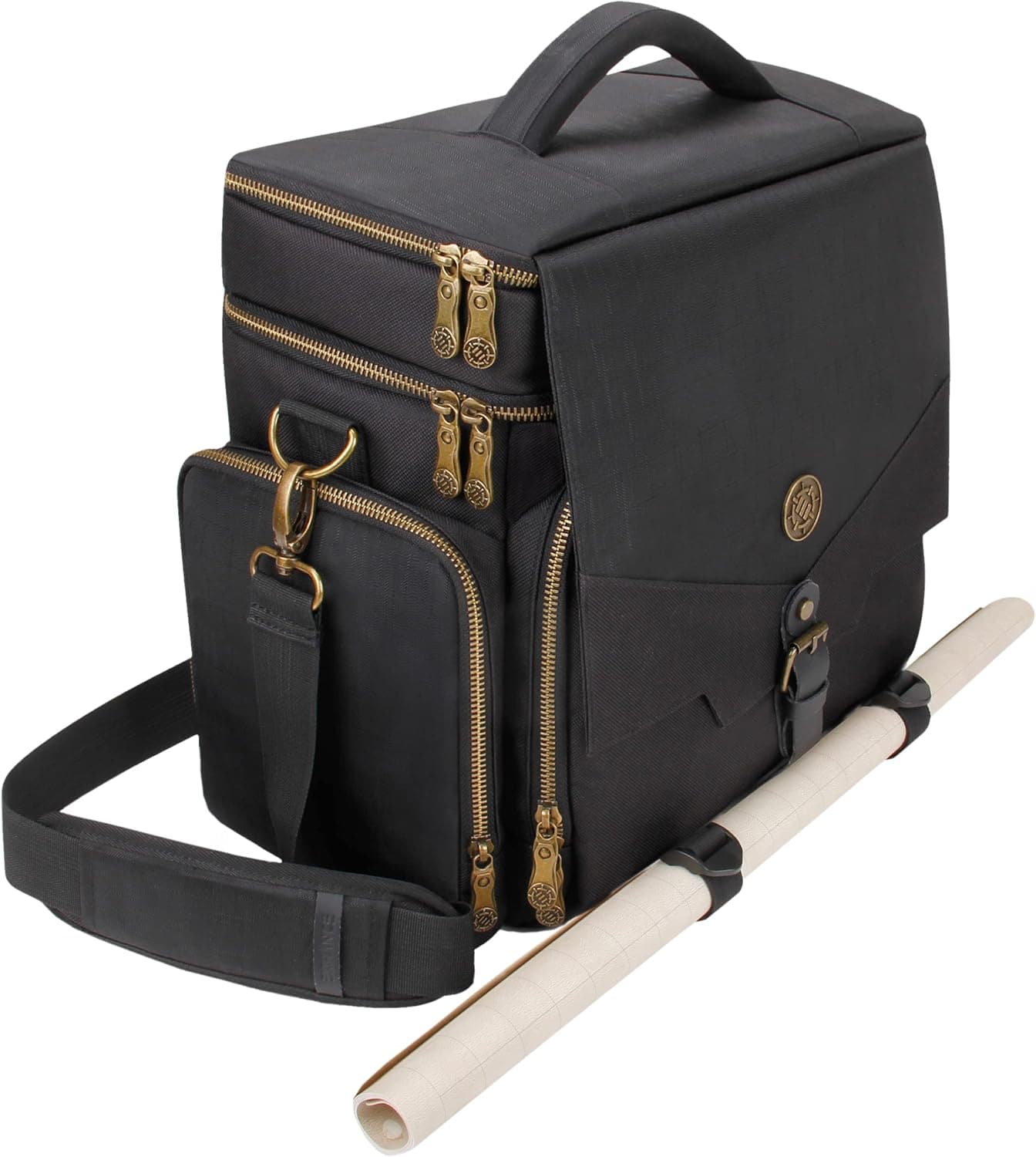ENHANCE Tabletop DnD Bag - RPG Adventurer's Bag with Miniatures Storage, Mat Holder, Dice & Token Pockets (Black)