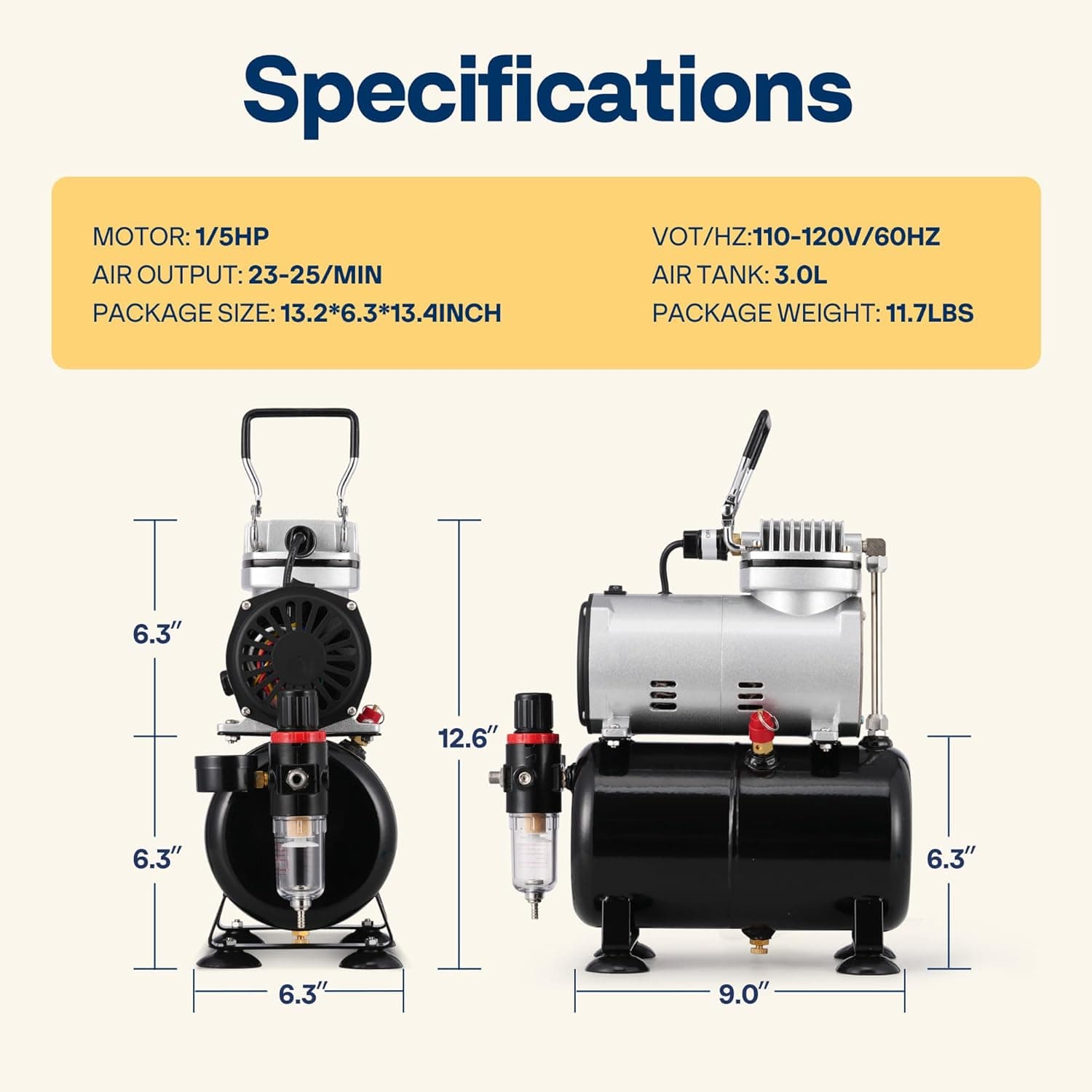 VIVOHOME Airbrush Kit with 1/5 HP Professional Air Compressor with 3L Tank, Quiet Air Brush Paint System Set with 0.3mm Dual Action Airbrush Gun