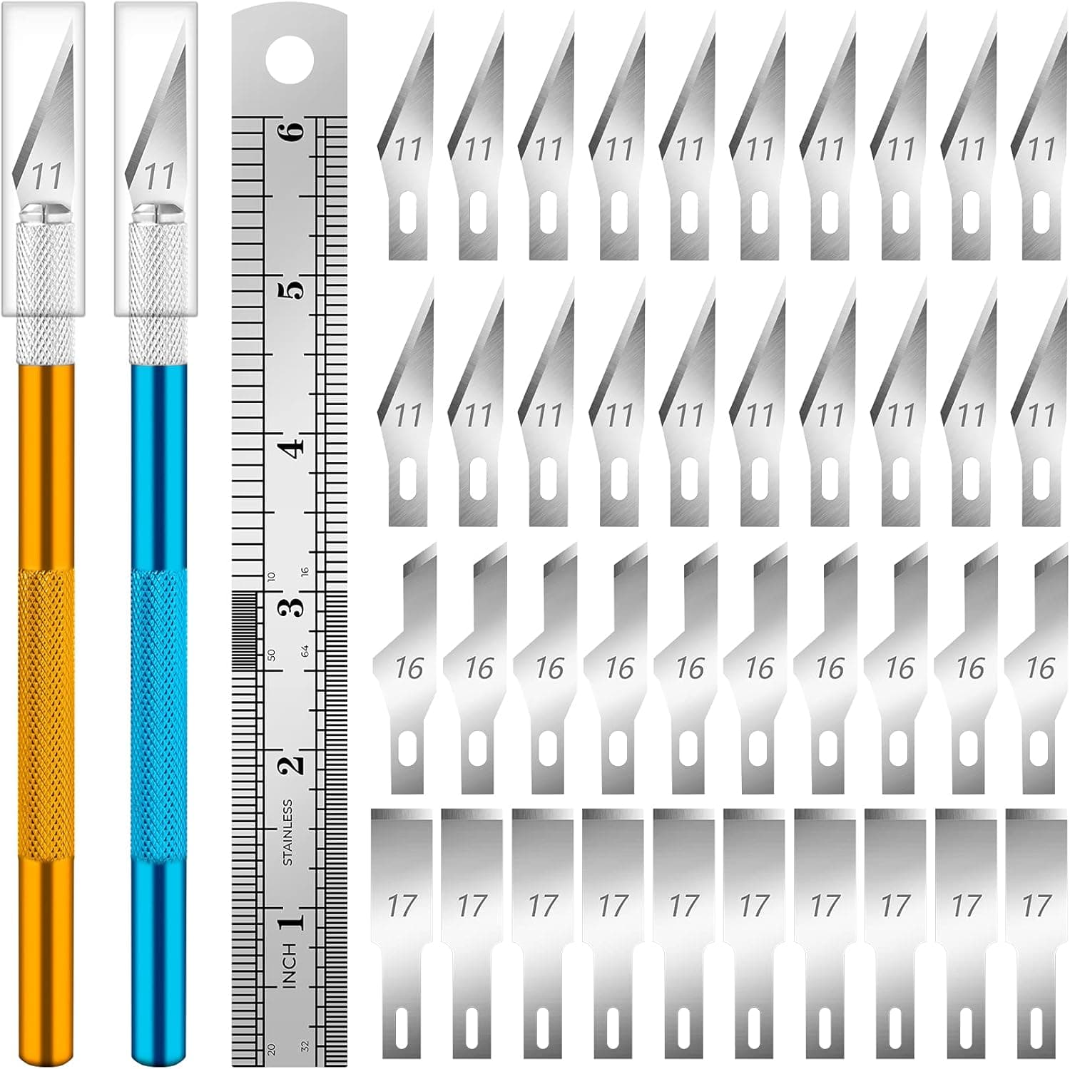DIYSELF Exacto Knife, 2 Exacto Knives with 40 Spare Exacto Blades, Craft Knife, Hobby Knife, Precision Exacto Knife Set for Crafts, Arts, Modeling (#11 #16 #17)