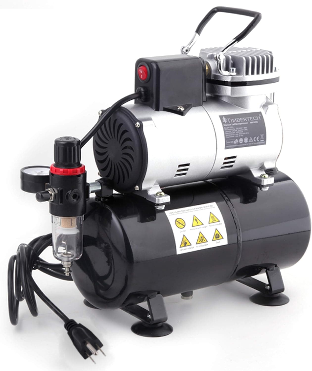 Timbertech Upgraded Airbrush Single-Piston Oil-free Mini Compressor ABPST08 with Cooling Fan, 3L Tank, Regulator, Moisture Trap