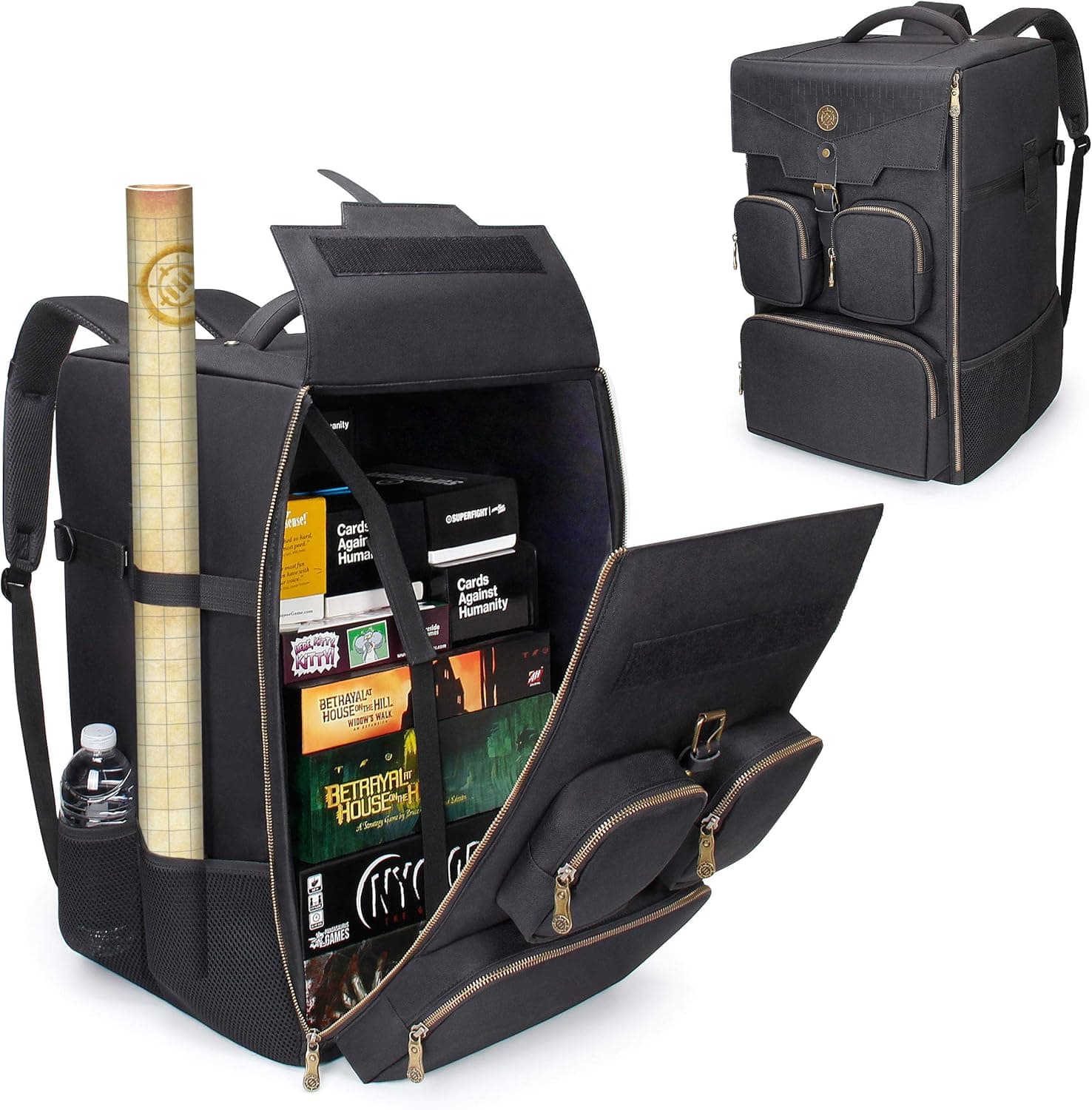 ENHANCE Board Game Backpack - Reinforced Rigid Board Game Storage with Padded Shoulder Straps and Accessories Pockets