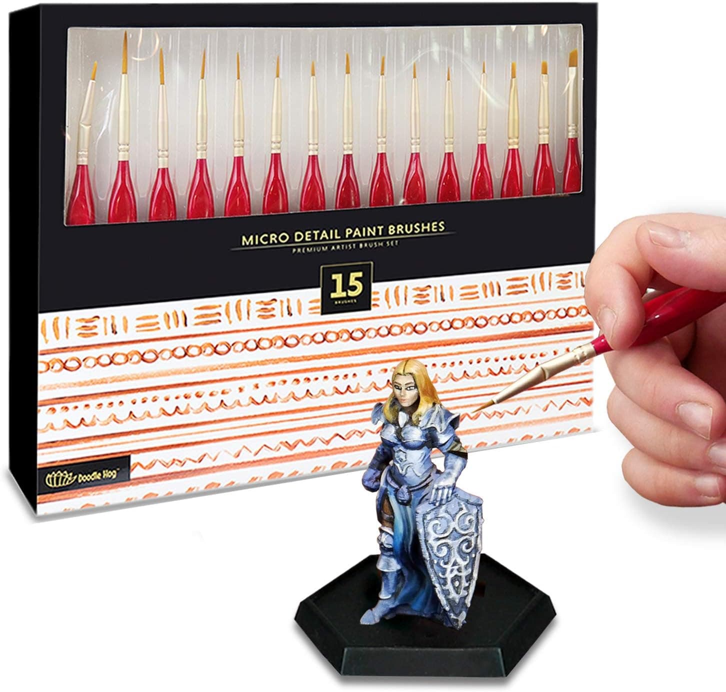 15pc Miniatures Paint Brush Set - Mini Painting Art Brushes for DND, Warhammer, Scale Model Painting