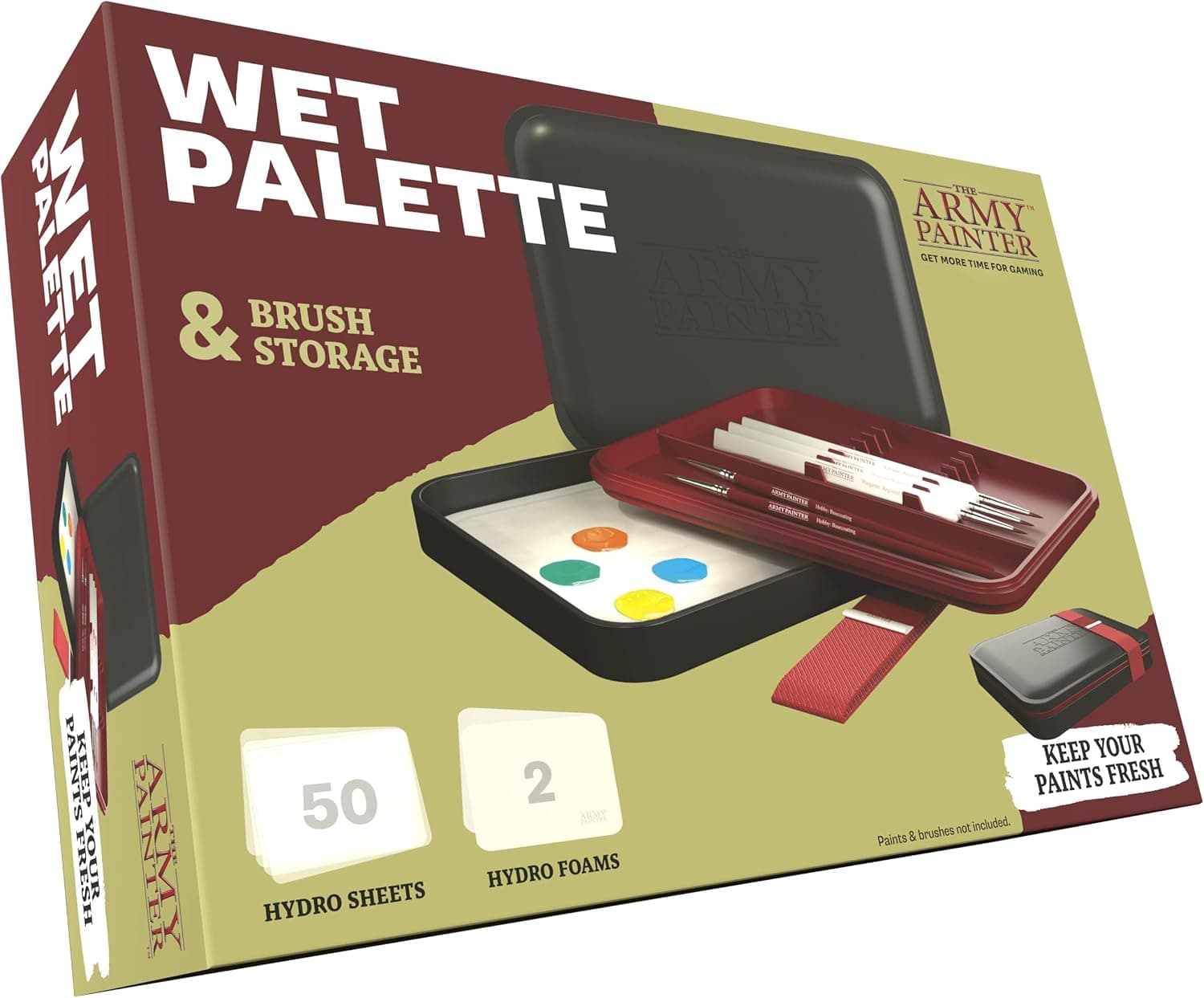 The Army Painter Wet Palette - 50 Hydro Sheets, 2 Hydro Sponges and Brush Space, for Painting Warhammer and D&D Miniatures