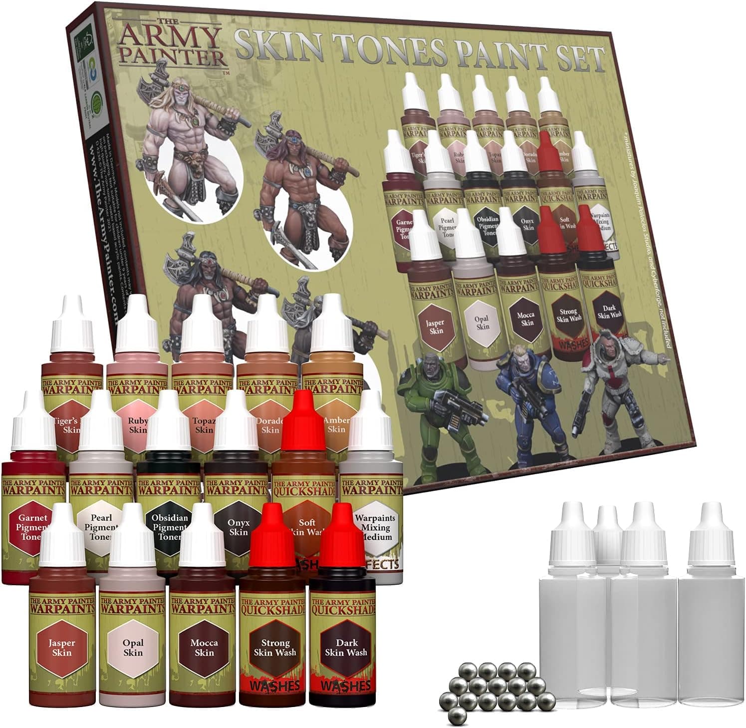 The Army Painter Skin Tones Paint Set, 16 Acrylic Paints with Mixing Bottles and Balls