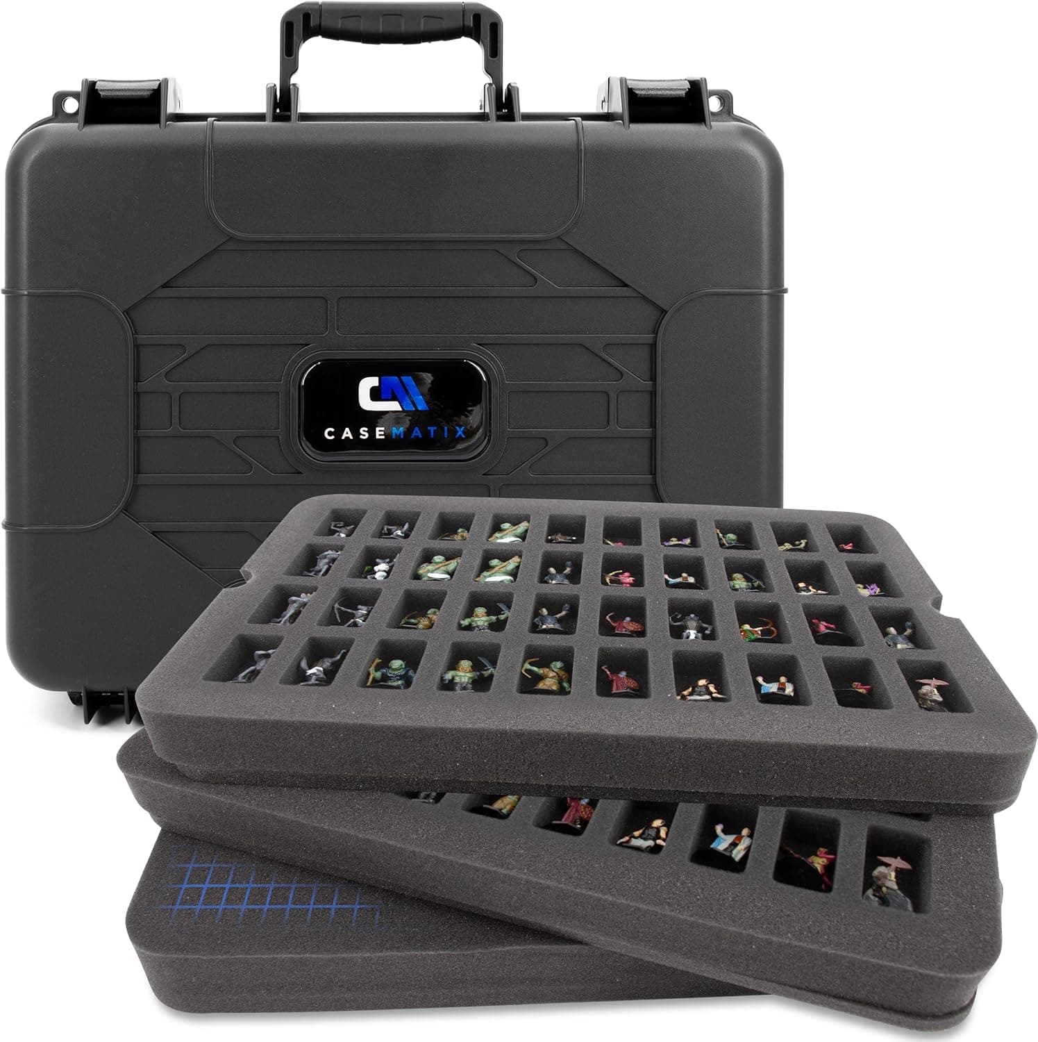 CASEMATIX Hard Shell Miniature Carrying Case - 80 Slot Figurine Storage Case with Customizable Foam Layer for Warhammer 40k, DnD