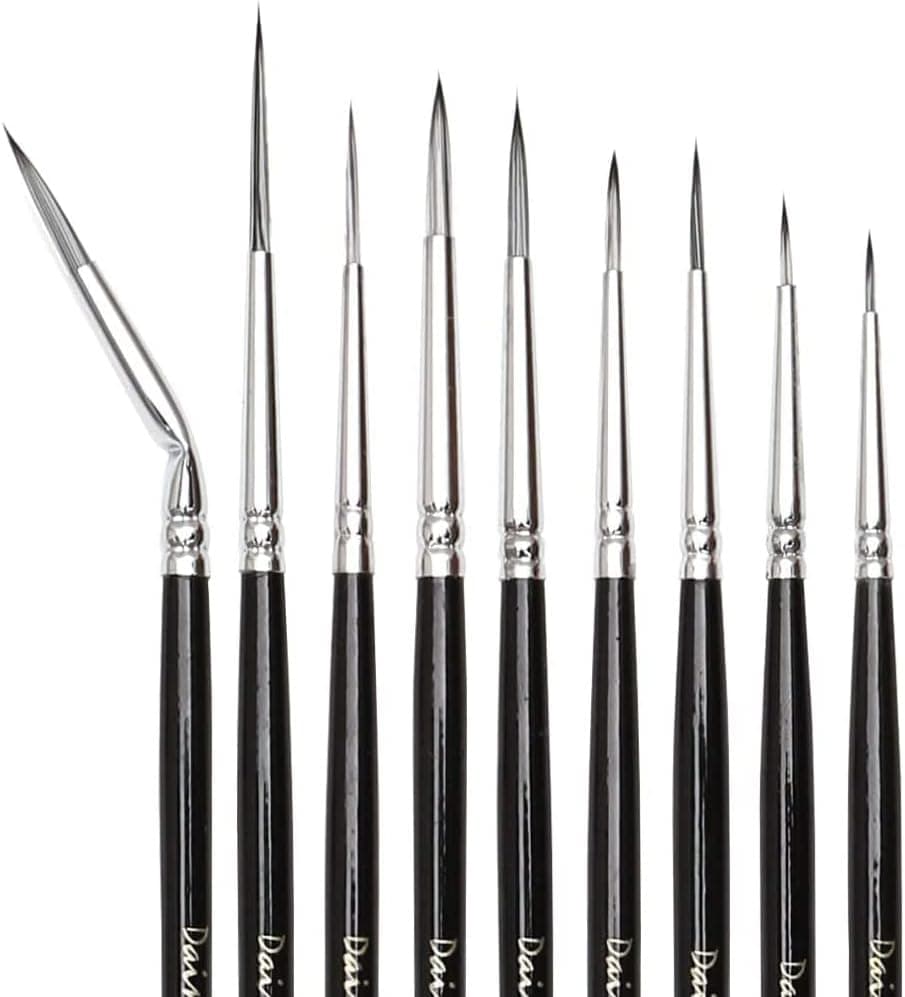 Dainayw Fine Detail Paint Brush Set - 9 Pieces Miniature Brushes for Scale Model Painting
