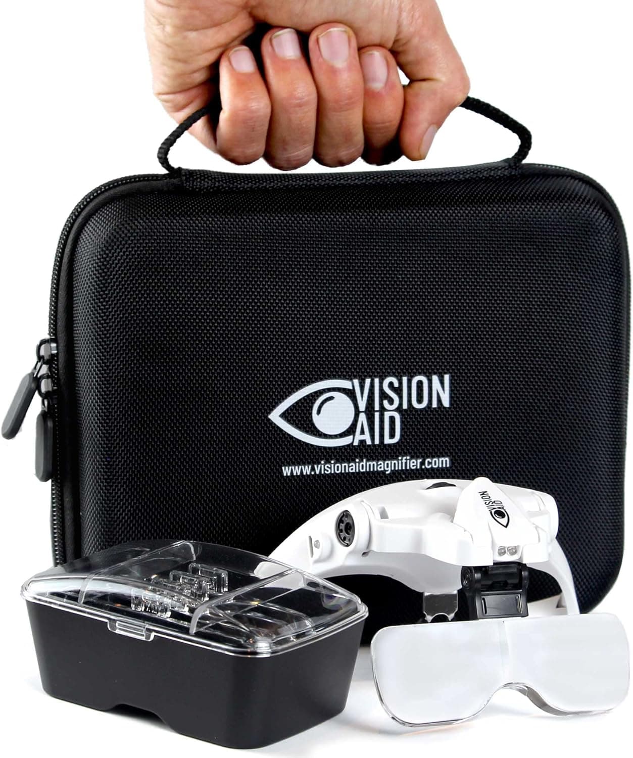 Vision Aid Magnifying Glasses with LED Light, 5 Lenses, Headband, Storage Case - Hands Free Lighted Head Mount Magnifier for Hobby Crafts and Close Work