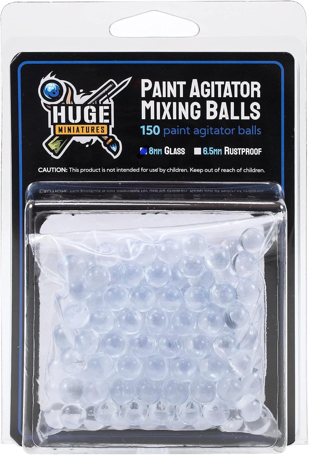 Huge Miniatures Paint Mixing Balls, 8mm Glass Agitators for Model Paints 150 Pack