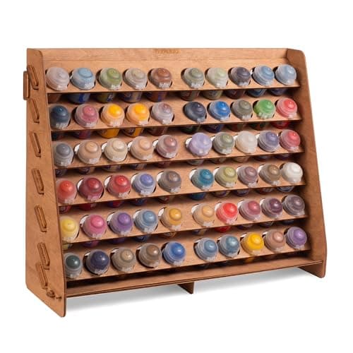 Plydolex Paint Rack for Wall - Suitable for Warhammer 40K, DnD, Pathfinder and Other Miniatures and Figurines - 60 Holes for Citadel Paint Bottles - Plywood Organizer for Wall and Desk