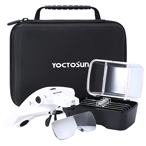 YOCTOSUN Magnifying Glasses with LED Light,5 Lenses,Headband,Storage Case
