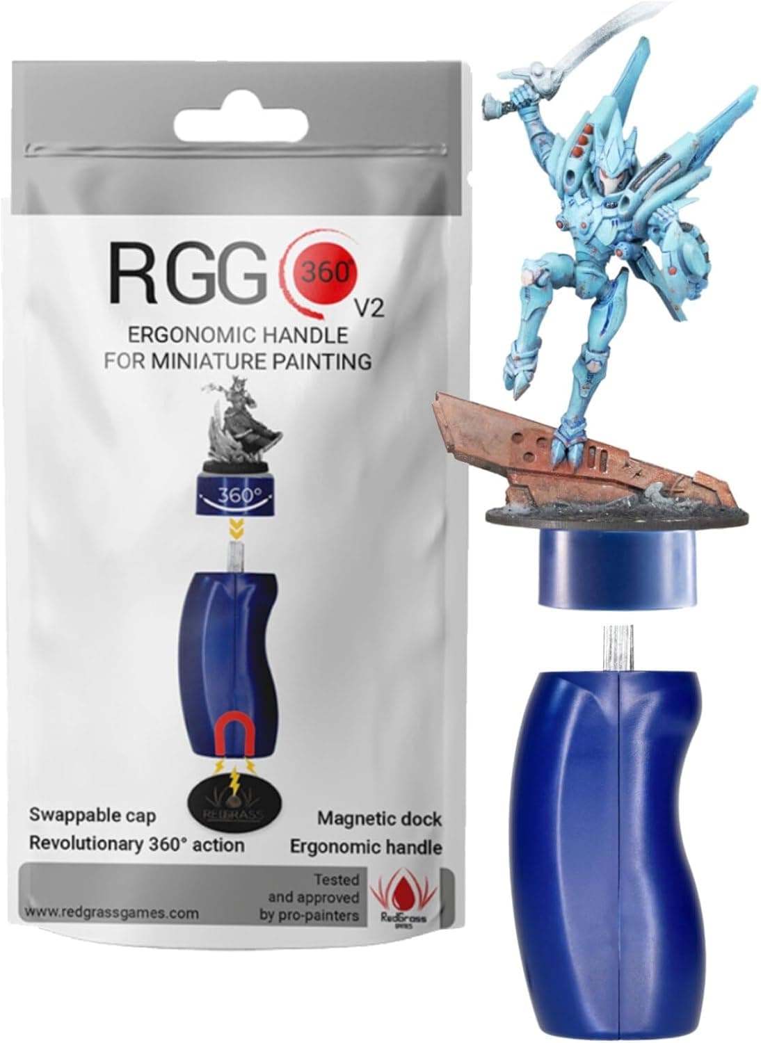 Redgrassgames RGG 360 V2 Painting Handle for Miniature - Blue Grey Putty Edition