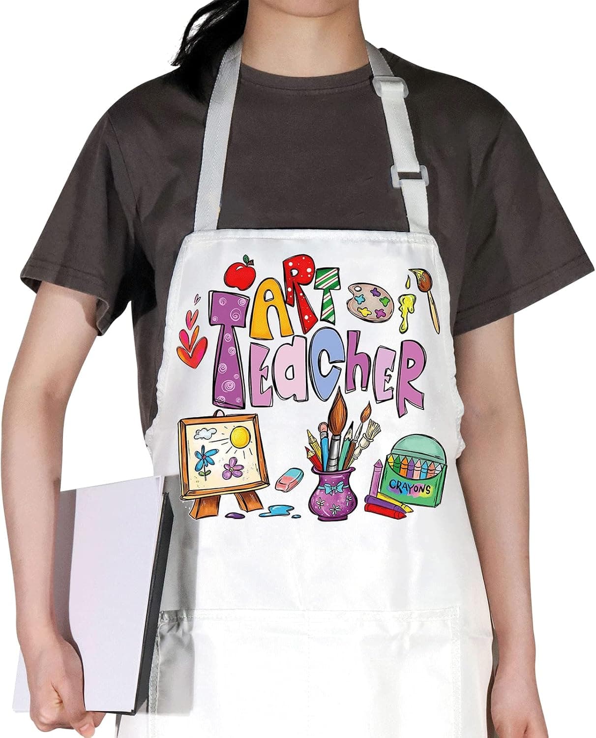 WZMPA Art Teacher Apron With Pockets, Adjustable Artist Painters Apron for Art Lovers