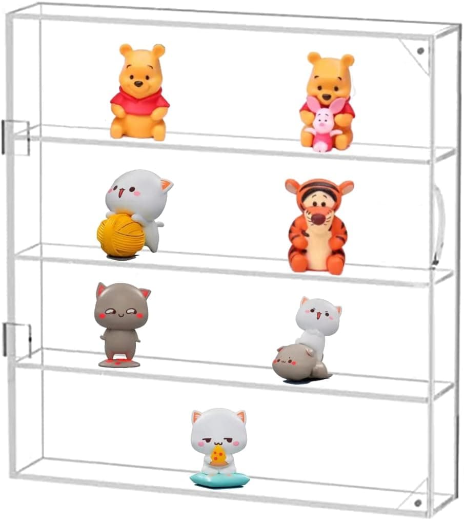 Acrylic Display Case Clear Showcase Cabinet with Door, Wall Mounted Collection Shelf Dustproof Box for Mini Toys