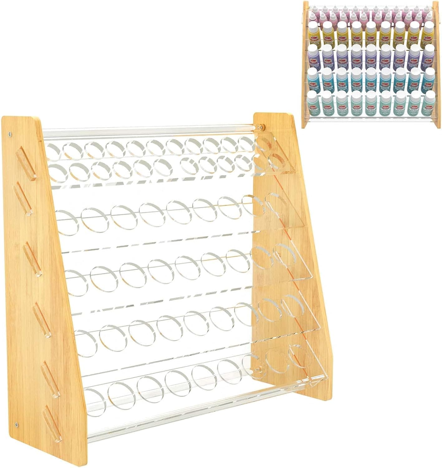 Acrylic Paint Organizer Rack for 60 Bottles, 5 Tiers Bamboo Craft Hobby Paint Holder Storage Display Stand