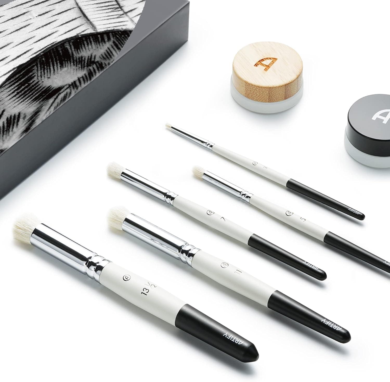 ARTIFY Drybrush Set with Dampening Pad and Brush Soap: 5 Sizes Professional-Grade Dry Brush for Miniature & Model Painting