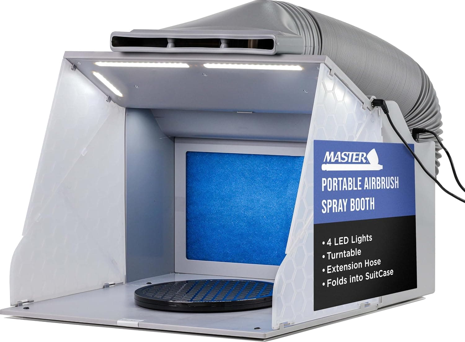 Master Airbrush Portable Airbrush Spray Booth Kit with Dual Exhaust Fans, 4 LED Lights, Turntable & Extension Hose, 16"x18"x13" Hobby Airbrush Booth