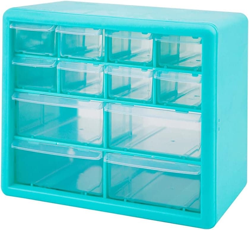 Desk Storage Organizer with 12 Drawers, Stackable Desktop Craft Drawer Cabinet, Plastic Desk Storage Box Caddy
