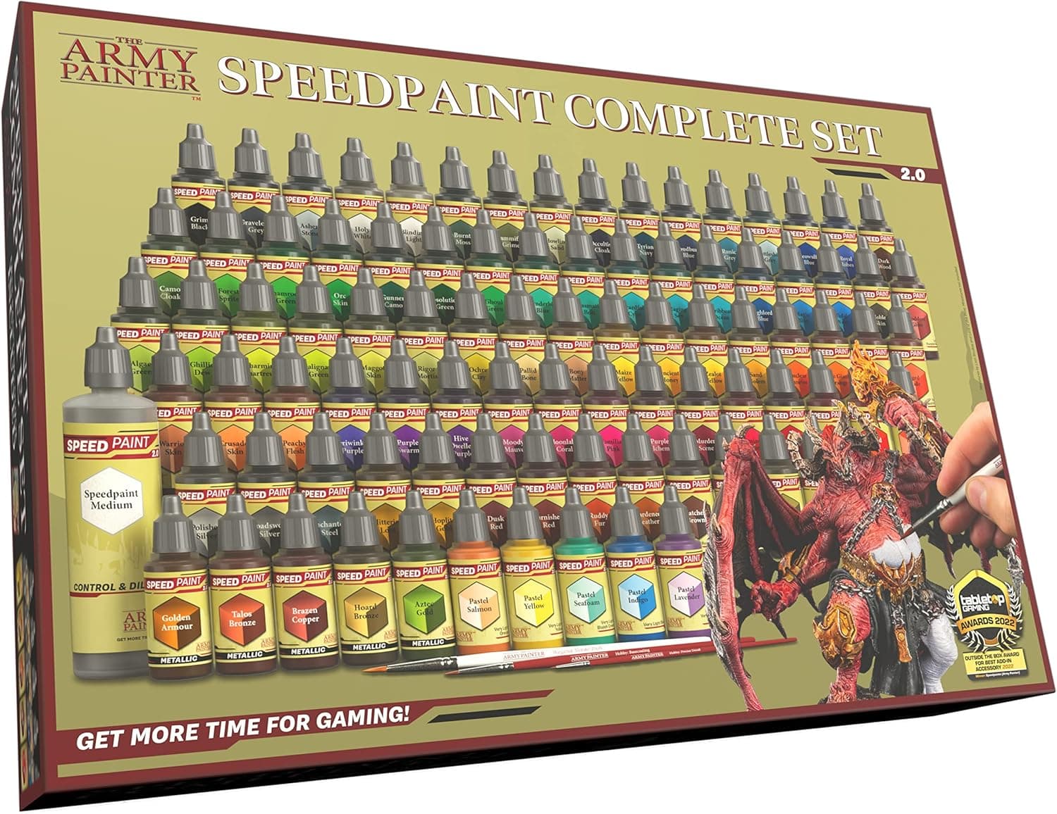 The Army Painter Speedpaint 2.0 Complete Paint Set, 90 x 18 mL incl. 10 Metallics, 1 Medium & 1 Brush