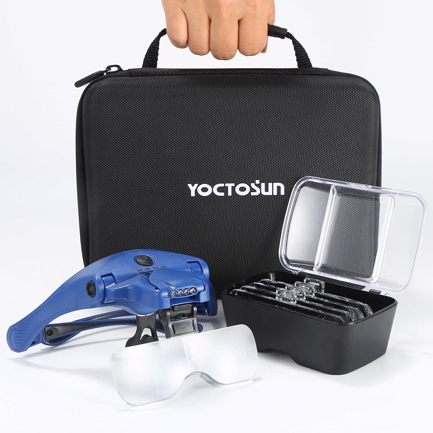 YOCTOSUN Magnifying Glasses with 4 LED Lights, 5 Lenses, Headband, Storage Case - Hands Free Lighted Head Magnifier for Crafts, Painting, Close Work