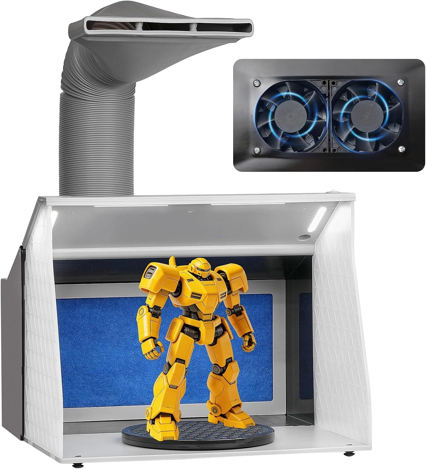 VEVOR Airbrush Spray Booth, Portable Hobby Airbrush Paint Spray Booth Kit with 4 LED Light, Powerful Dual Exhaust Fans, Turntable and 6 ft Extension Hose