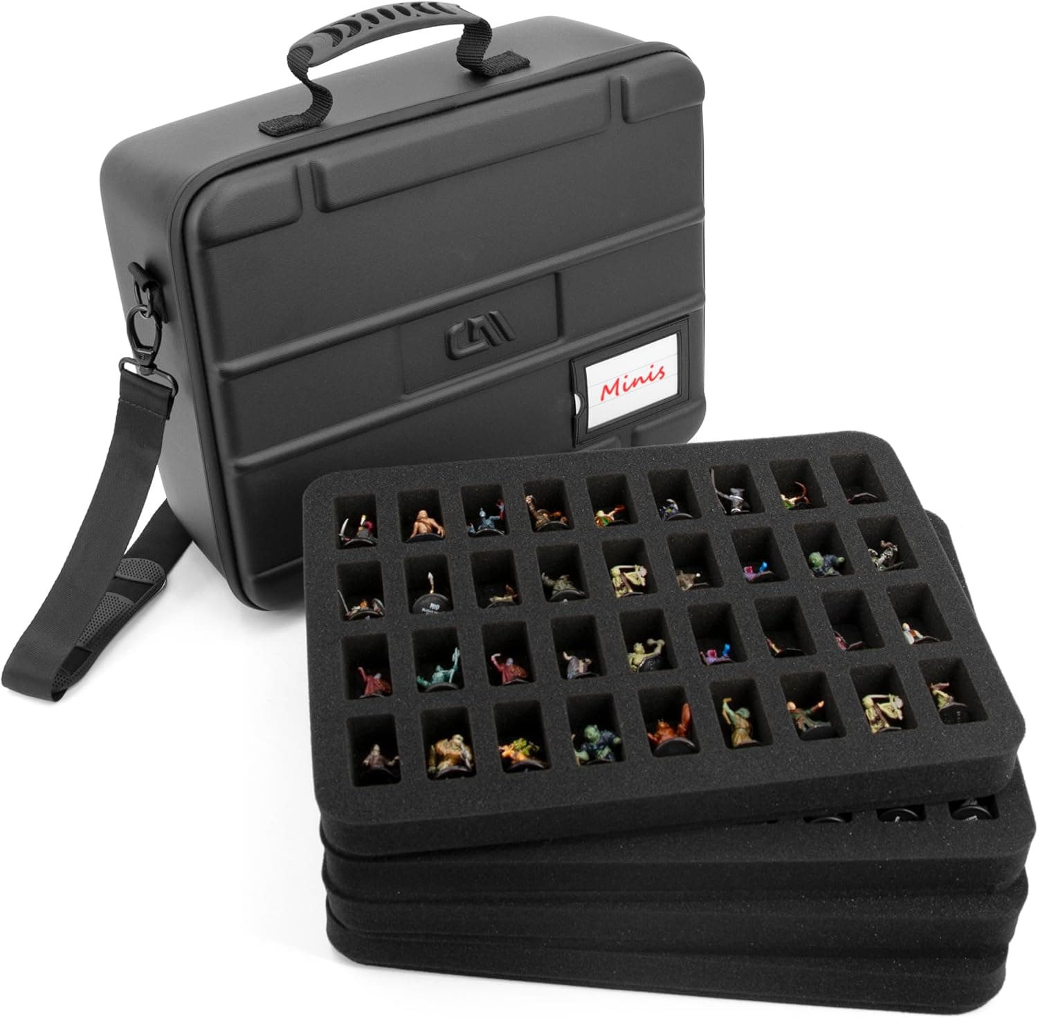 CASEMATIX Miniature Carrying Case - 144 Slot Miniature Storage Case with Four Impact-Absorbing Foam Trays