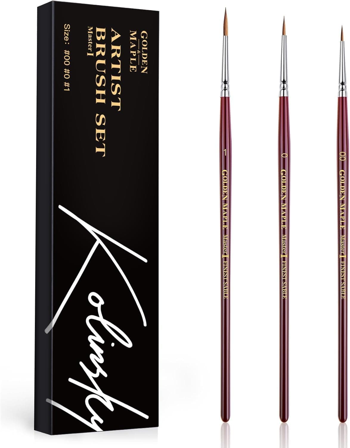 Golden Maple Kolinsky Sable Miniature Paint Brushes, Round Point, Size 00, 0, 1