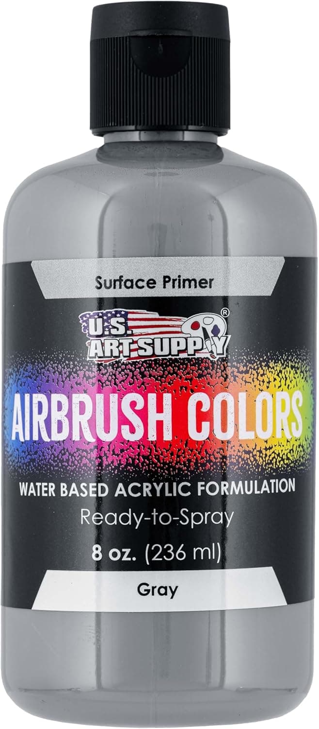 U.S. Art Supply Gray Surface Primer Airbrush Paint, 8 oz - Acrylic Primer Paint, Ready-To-Spray, Water-Based Acrylic Polyurethane for Miniatures, Models